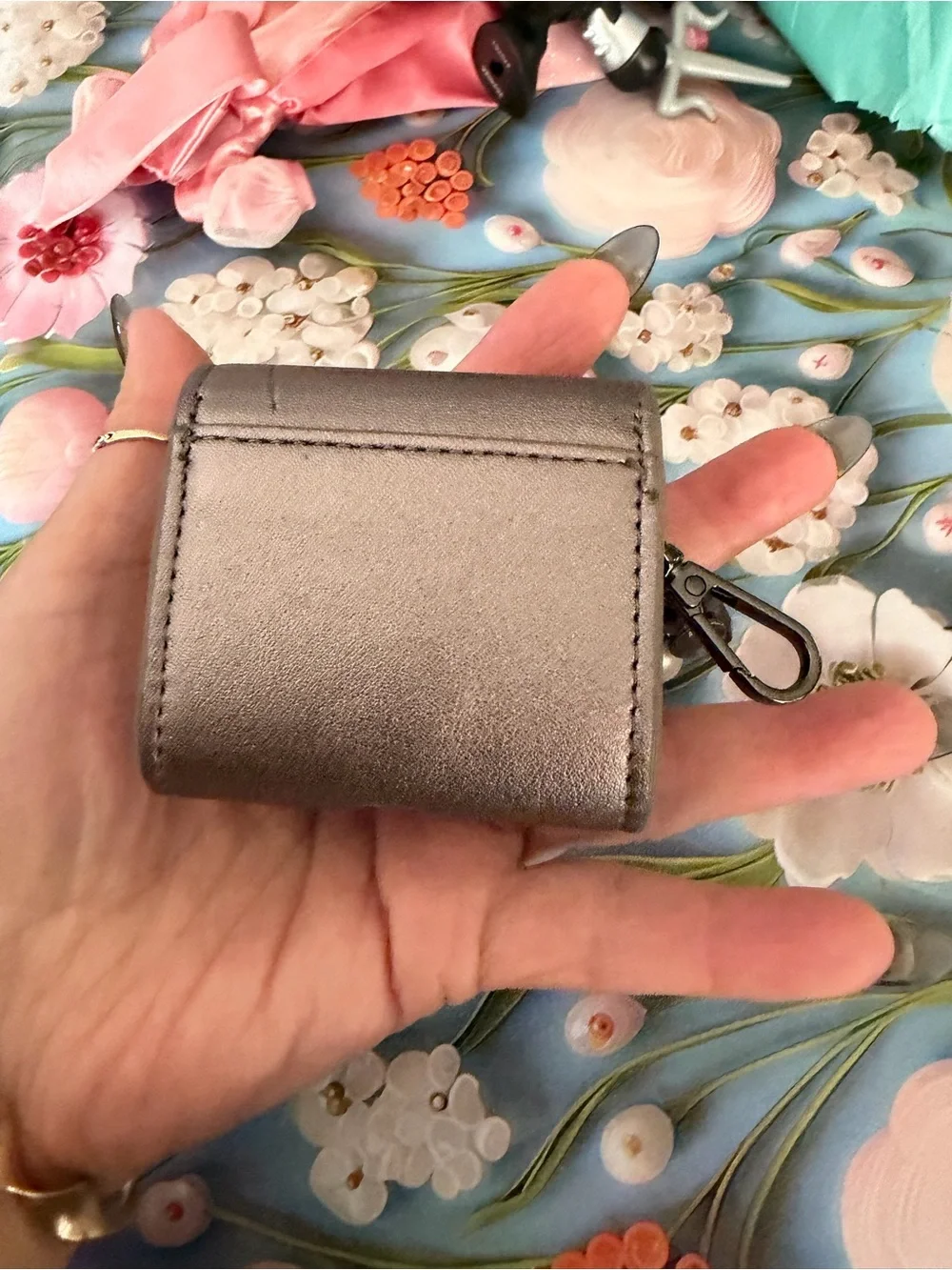 Metallic Gray Women’s Key Pouch with Charm